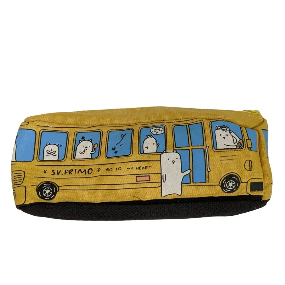 4/$20 cute yellow school bus canvas pencil case pouch back to school new